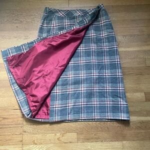 VINTAGE Women’s Eddie Bauer Sz12 Wool Wrap Gray Red Plaid Blanket Long Skirt EUC